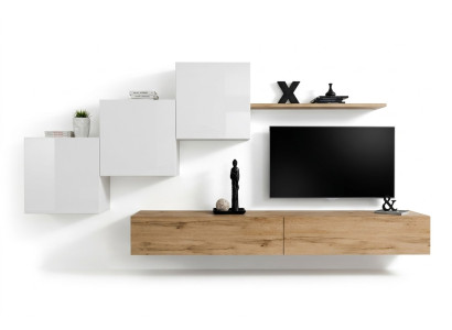 Meuble TV pour salon, bahut bas, 3 armoires murales, étagère murale, design luxueux, buffet, ensemble mural