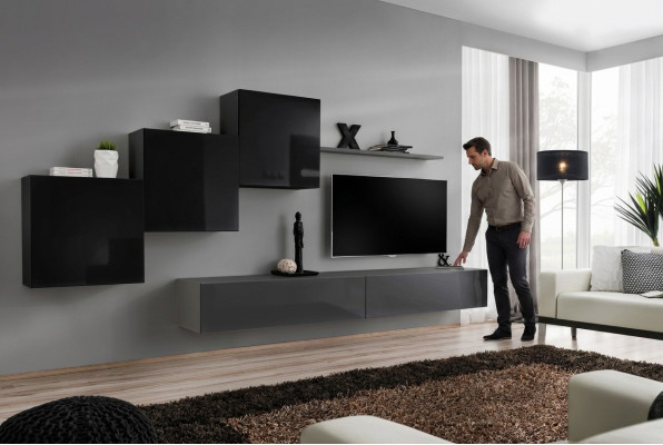 Ensemble de salon Étagère murale Meuble TV bas Gris Unité murale Armoire de luxe Design 6 pièces nouvelle