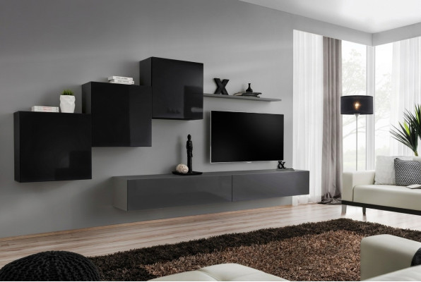 Ensemble de salon Étagère murale Meuble TV bas Gris Unité murale Armoire de luxe Design 6 pièces nouvelle