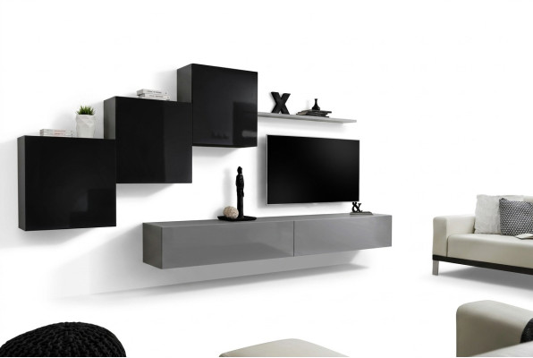 Ensemble de salon Étagère murale Meuble TV bas Gris Unité murale Armoire de luxe Design 6 pièces nouvelle