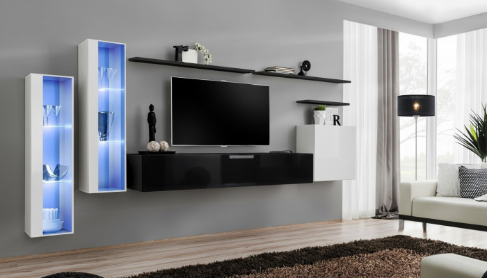 Salle de séjour Ensemble noir armoire murale Vitrine Unités murales de luxe Meuble TV bas Design nouveau