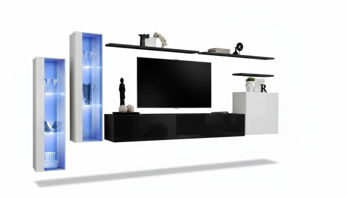 Salle de séjour Ensemble noir armoire murale Vitrine Unités murales de luxe Meuble TV bas Design nouveau