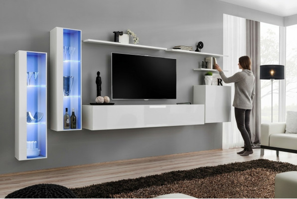 Unité murale complète blanche TV basse Design Salon Armoire murale de luxe
