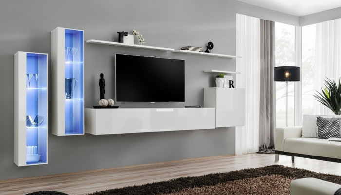 Unité murale complète blanche TV basse Design Salon Armoire murale de luxe