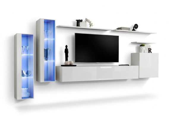 Unité murale complète blanche TV basse Design Salon Armoire murale de luxe