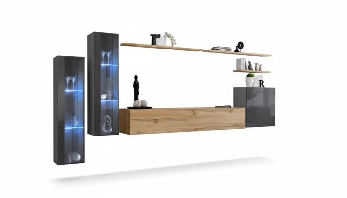 Ensemble de salon Ensemble mural Marron Armoire murale de luxe Meuble TV bas Buffet complet