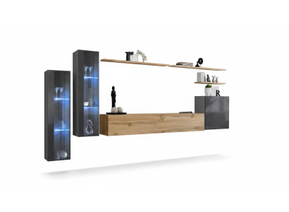 Ensemble de salon Ensemble mural Marron Armoire murale de luxe Meuble TV bas Buffet complet