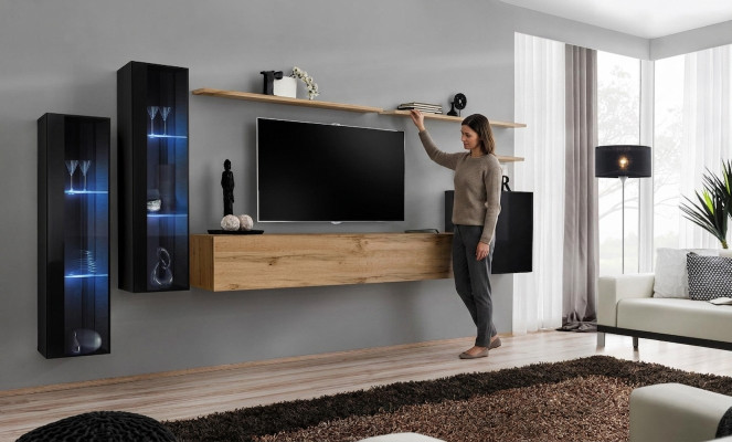 Unité murale buffet latéral Marron armoire murale Mobilier de salon design Meuble TV console basse