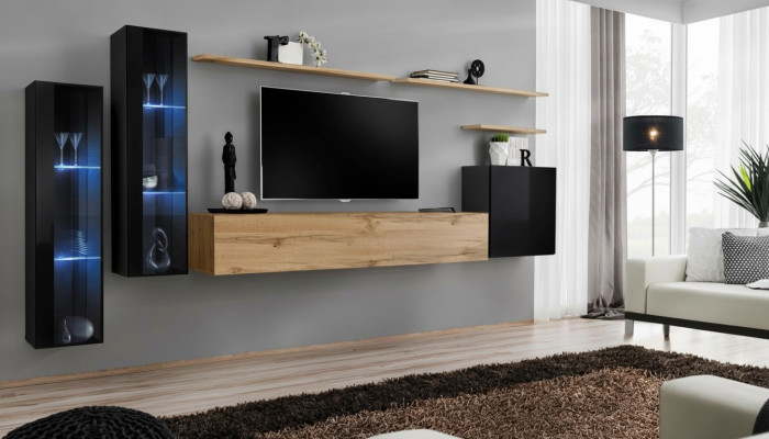 Unité murale buffet latéral Marron armoire murale Mobilier de salon design Meuble TV console basse