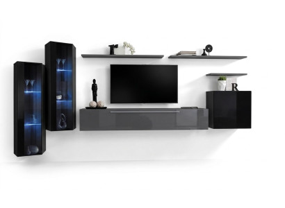 Salle de séjour Bois Complet Gris Meuble TV Design 3x Armoire Murale Unité Murale de Luxe