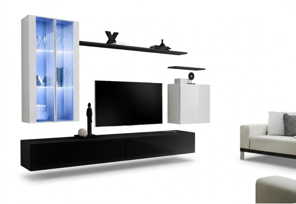 Salon Meuble bas pour téléviseur noir Designer Ensemble complet Étagère murale Moderne Mobilier neuf