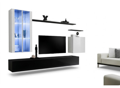 Salon Meuble bas pour téléviseur noir Designer Ensemble complet Étagère murale Moderne Mobilier neuf