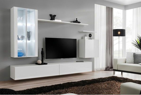 Ensemble mural 7 pièces 2x armoire suspendue meuble design salon style moderne meuble TV bas