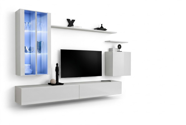 Ensemble mural 7 pièces 2x armoire suspendue meuble design salon style moderne meuble TV bas
