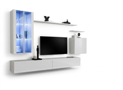 Ensemble mural 7 pièces 2x armoire suspendue meuble design salon style moderne meuble TV bas