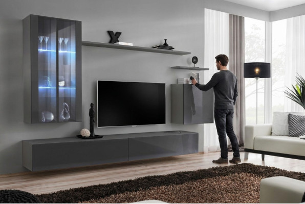 Unité murale meuble de salon gris armoire murale meuble en bois buffet de luxe neuf