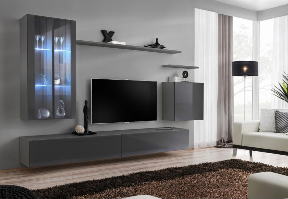 Unité murale meuble de salon gris armoire murale meuble en bois buffet de luxe neuf