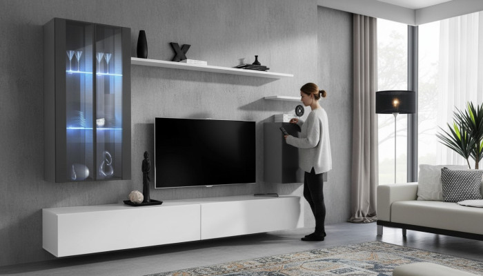 Étagères murales complètes Mobilier de salon 3x armoire murale, meuble TV de luxe, buffet bas
