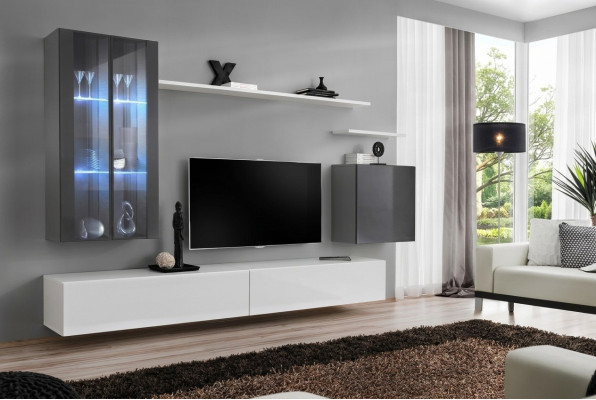 Étagères murales complètes Mobilier de salon 3x armoire murale, meuble TV de luxe, buffet bas