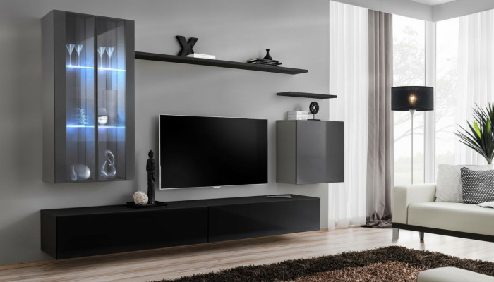 Ensemble de meuble TV composé de 7 pièces. Unité murale, buffet TV, vaisselier suspendu, armoire de conception nouvelle