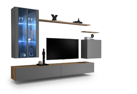 Ensemble de meuble TV composé de 7 pièces. Unité murale, buffet TV, vaisselier suspendu, armoire de conception nouvelle