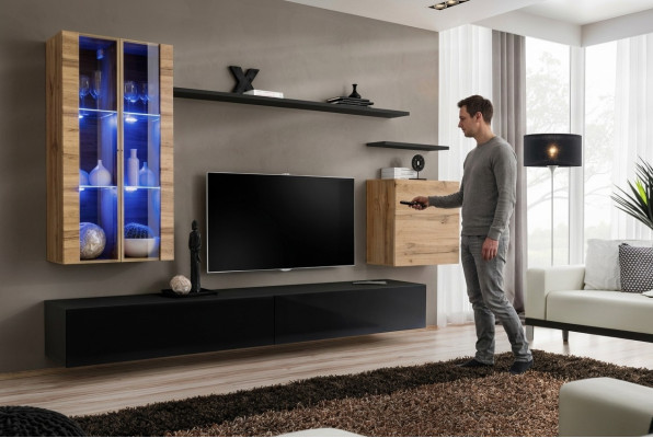Meuble bas de télévision noir en bois, buffet bas, bahut, meuble mural en bois, nouveau.