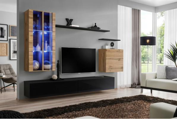 Meuble bas de télévision noir en bois, buffet bas, bahut, meuble mural en bois, nouveau.