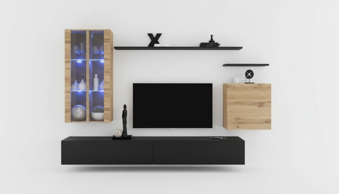 Meuble bas de télévision noir en bois, buffet bas, bahut, meuble mural en bois, nouveau.