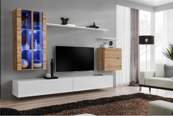 Nouvel ensemble mural TV blanc, buffet bas en bois, meuble mural, style luxueux et moderne.