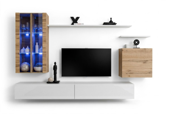 Nouvel ensemble mural TV blanc, buffet bas en bois, meuble mural, style luxueux et moderne.