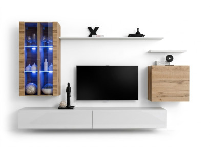 Nouvel ensemble mural TV blanc, buffet bas en bois, meuble mural, style luxueux et moderne.