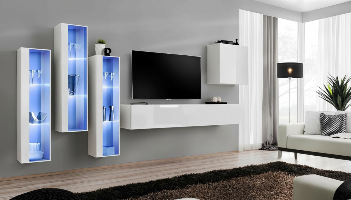 Unité murale de design blanc complet Sideboard 4x Armoire Meuble de télévision Meuble TV bas Stand TV