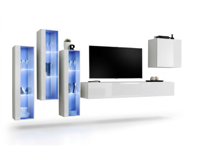 Unité murale de design blanc complet Sideboard 4x Armoire Meuble de télévision Meuble TV bas Stand TV