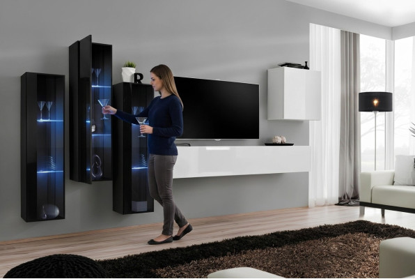 nouvelle unité murale de salon Mobilier en bois laqué Armoire de rangement Mobilier moderne 5 pièces