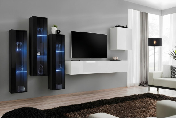 nouvelle unité murale de salon Mobilier en bois laqué Armoire de rangement Mobilier moderne 5 pièces