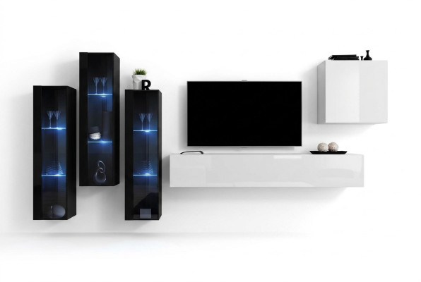 nouvelle unité murale de salon Mobilier en bois laqué Armoire de rangement Mobilier moderne 5 pièces