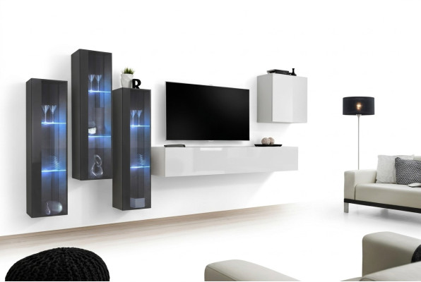 Mobilier de salon Ensemble Armoire Design Salon Buffet étagère murale Vitrine suspendue