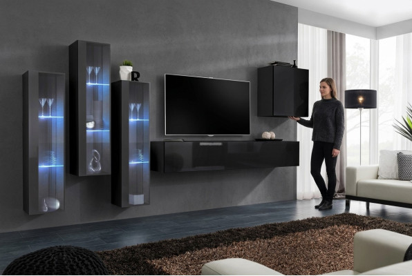 Unité murale design Mobilier de mur Armoire murale Mobilier de salon Bois Moderne