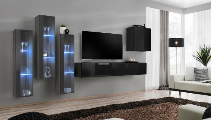 Unité murale design Mobilier de mur Armoire murale Mobilier de salon Bois Moderne