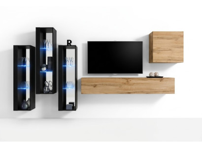 Unité murale moderne Stand de télévision Marron Armoire murale Meubles en bois Designer Brillant