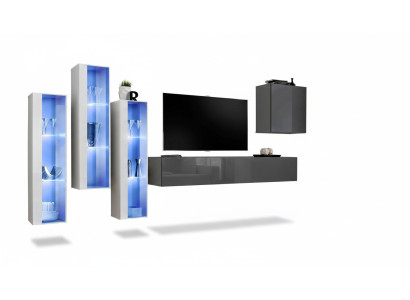 Unité murale - Support TV moderne gris avec finition brillante en bois pour ameublement ensemble.