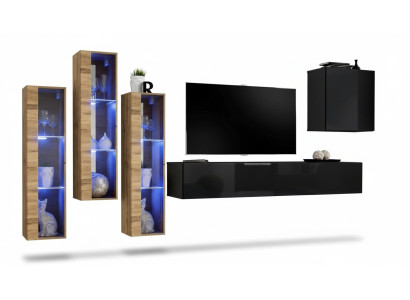 Unité murale Mobilier Salon De luxe Laqué TV Stand Noir Bois Complet Nouveau