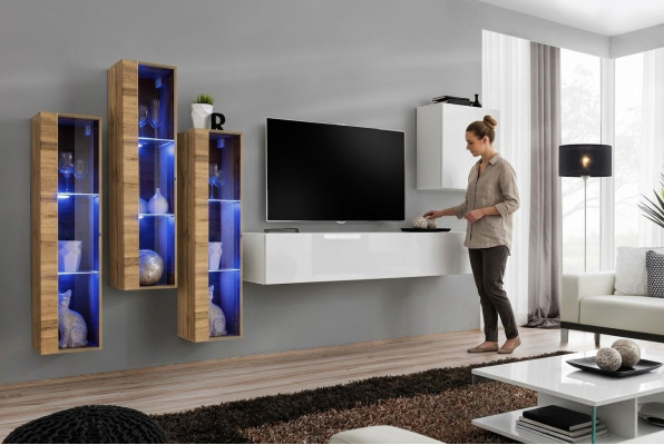 Ensemble complet de 5 pièces de meubles de salon en bois de designer moderne à finition brillante