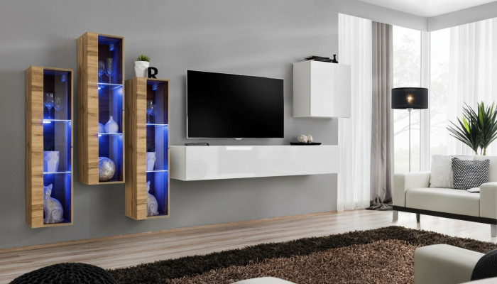 Ensemble complet de 5 pièces de meubles de salon en bois de designer moderne à finition brillante