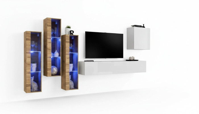 Ensemble complet de 5 pièces de meubles de salon en bois de designer moderne à finition brillante