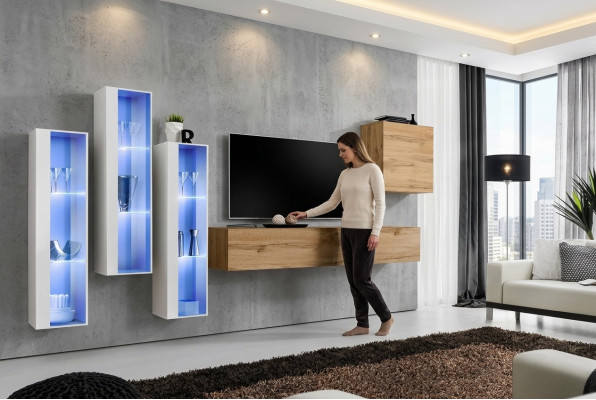 Meubles de salon Unité murale du meuble TV Buffet laqué brillant Armoire murale