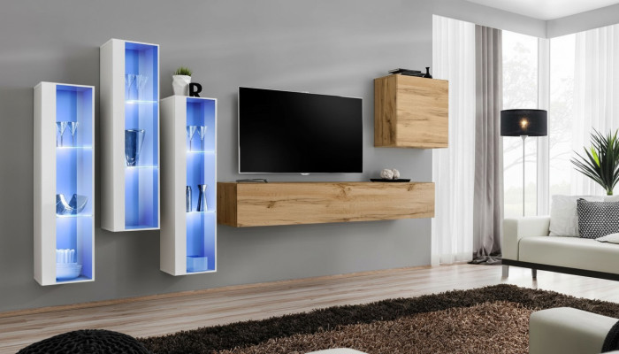 Meubles de salon Unité murale du meuble TV Buffet laqué brillant Armoire murale