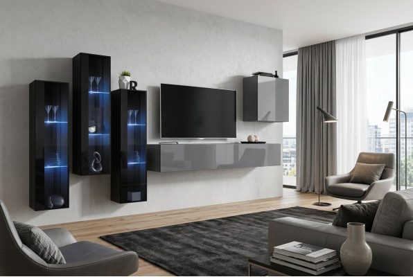 Designer unité murale gris Stand de télévision Complet Buffet brillant Armoire murale