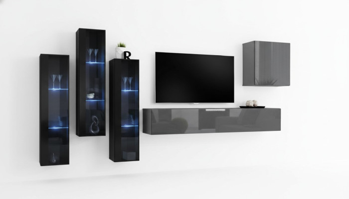Designer unité murale gris Stand de télévision Complet Buffet brillant Armoire murale