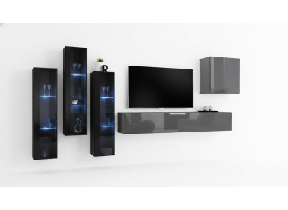 Designer unité murale gris Stand de télévision Complet Buffet brillant Armoire murale